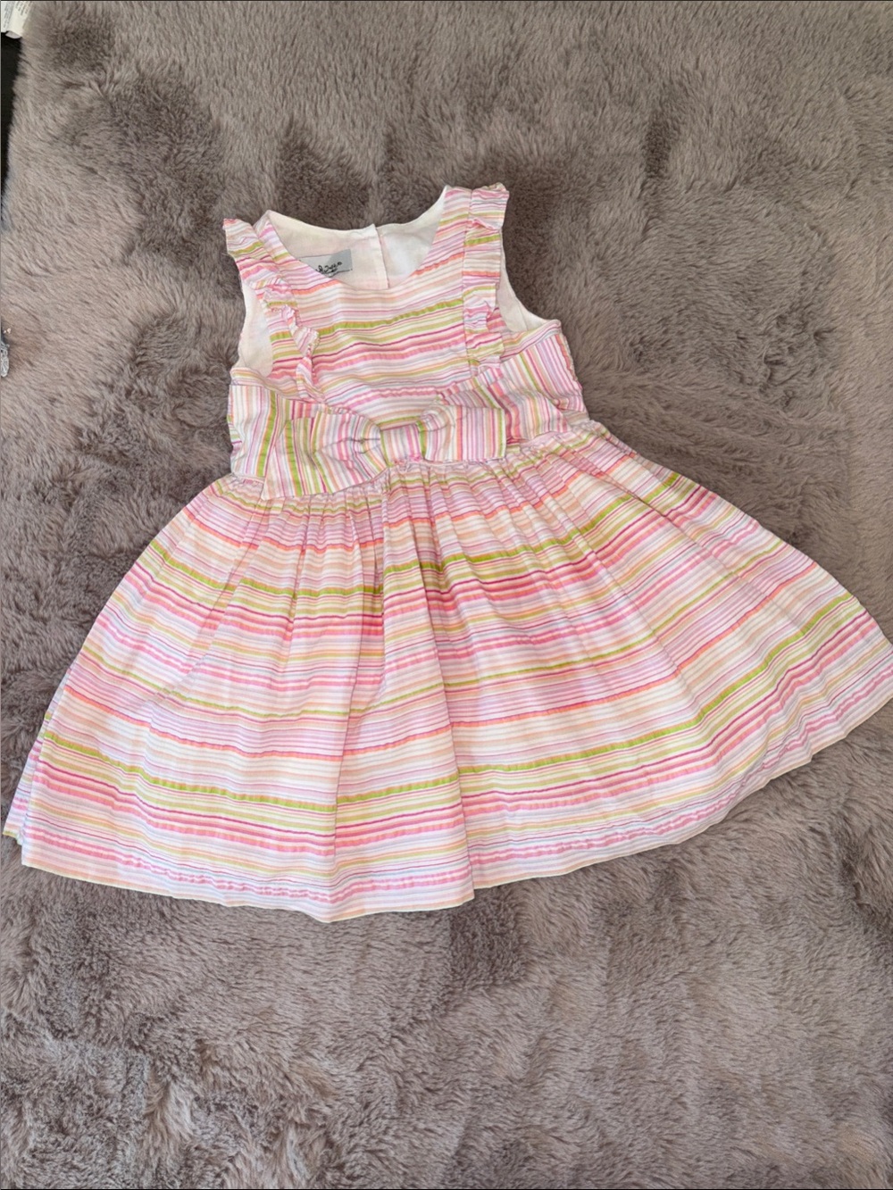 Pippa & Julie Pink, Green and White Striped Bow Dress 3t